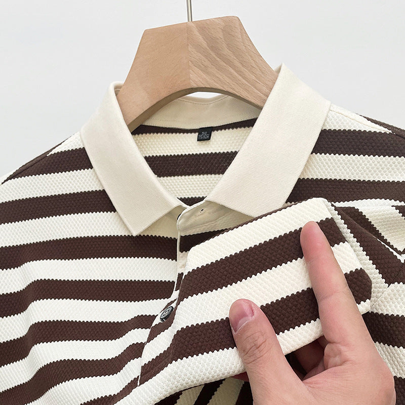 Męski T-Shirt W Paski Z Krótkim Rękawem I Okrągłym Dekoltem
