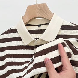 Męski T-Shirt W Paski Z Krótkim Rękawem I Okrągłym Dekoltem
