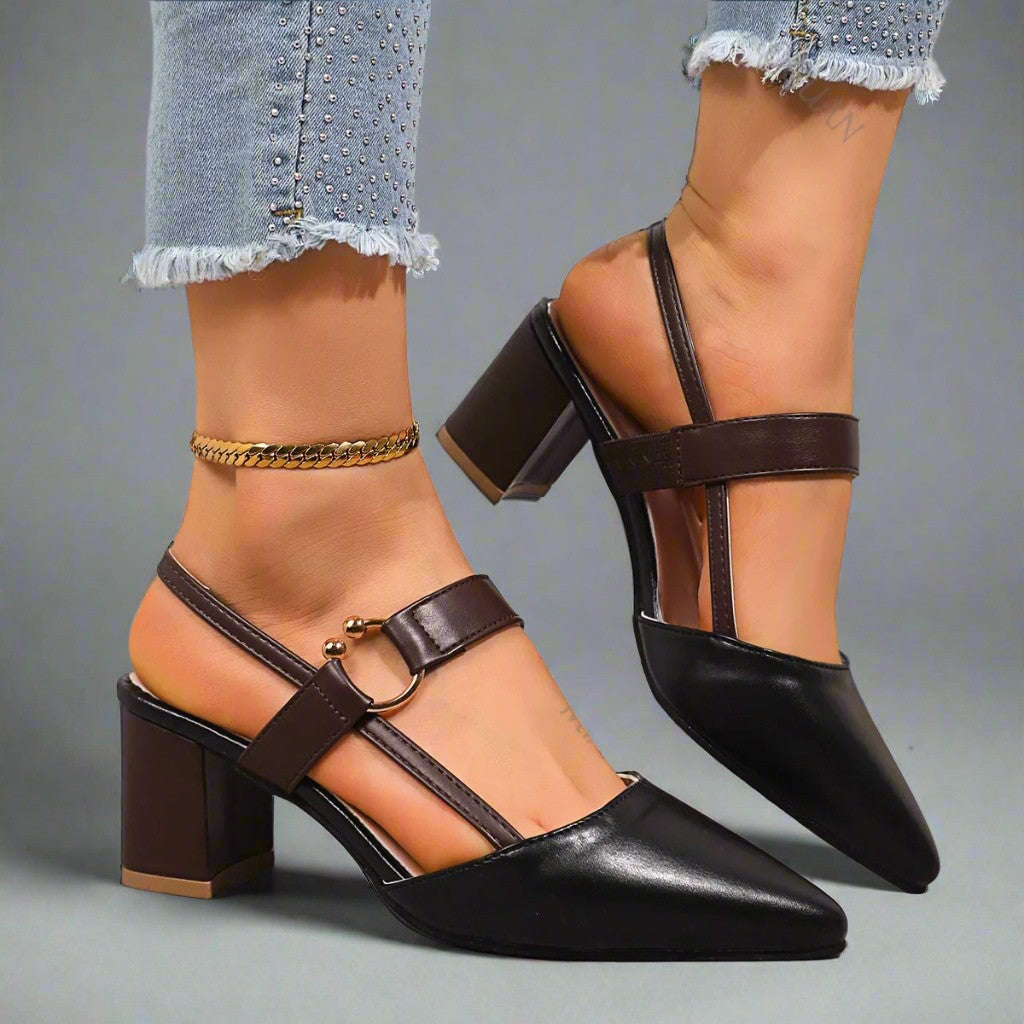 Damskie Czółenka Slingback na Słupku ze Wsparciem Łuku Stopy