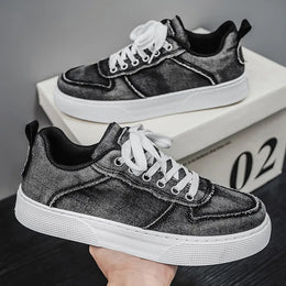 Męskie Sneakersy Niskie z Efektem Sprania i Sznurowaniem