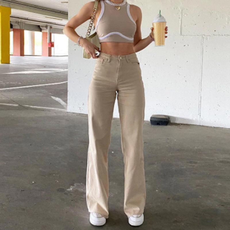 Damskie Jeansy z Mieszanki Denimu z Wysokim Stanem i Rozszerzaną Nogawką