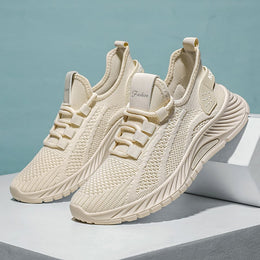 Damskie Sznurowane Buty Do Biegania Z Płaską Podeszwą Z Pvc I Cholewką Z Oddychającej Siateczki