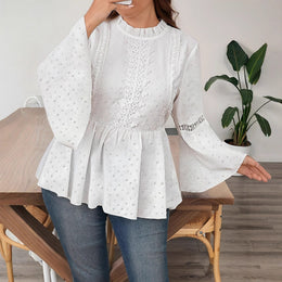 Damska Koszula Plus Size Z Długim Rękawem I Rękawami Dzwonowymi