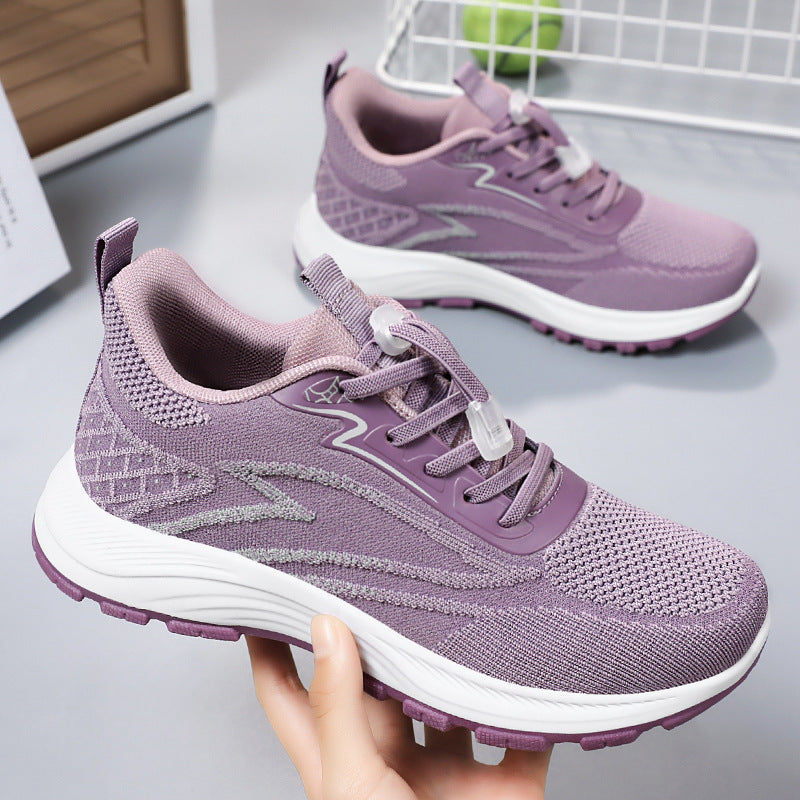Damskie Buty Sportowe Do Chodzenia, Cholewka Flyknit, Okrągły Nosek, Sznurowane, Podeszwa Z Pvc