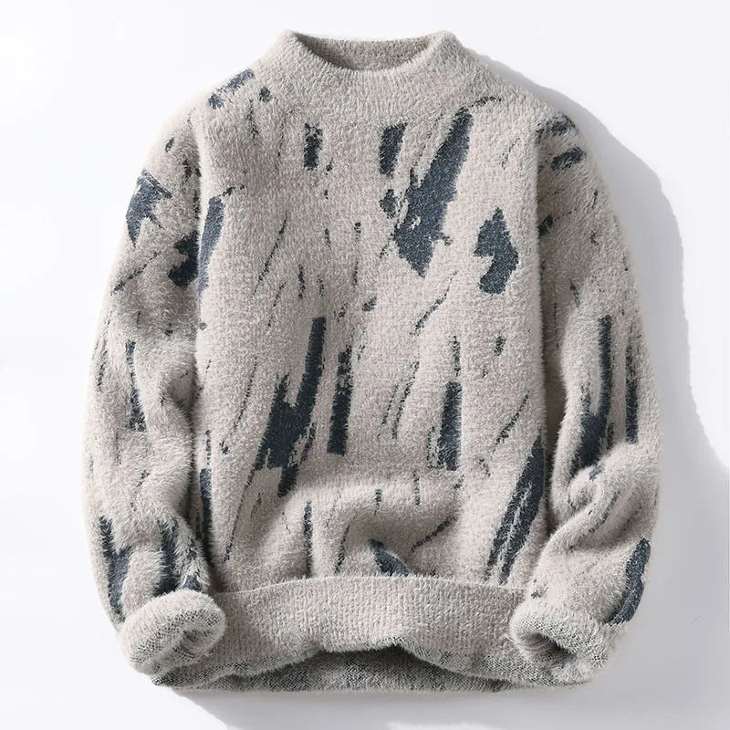 Męski Sweter Zimowy z Termicznej Dzianiny i Wzorem Lodowcowym