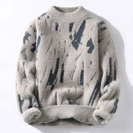 Męski Sweter Zimowy z Termicznej Dzianiny i Wzorem Lodowcowym