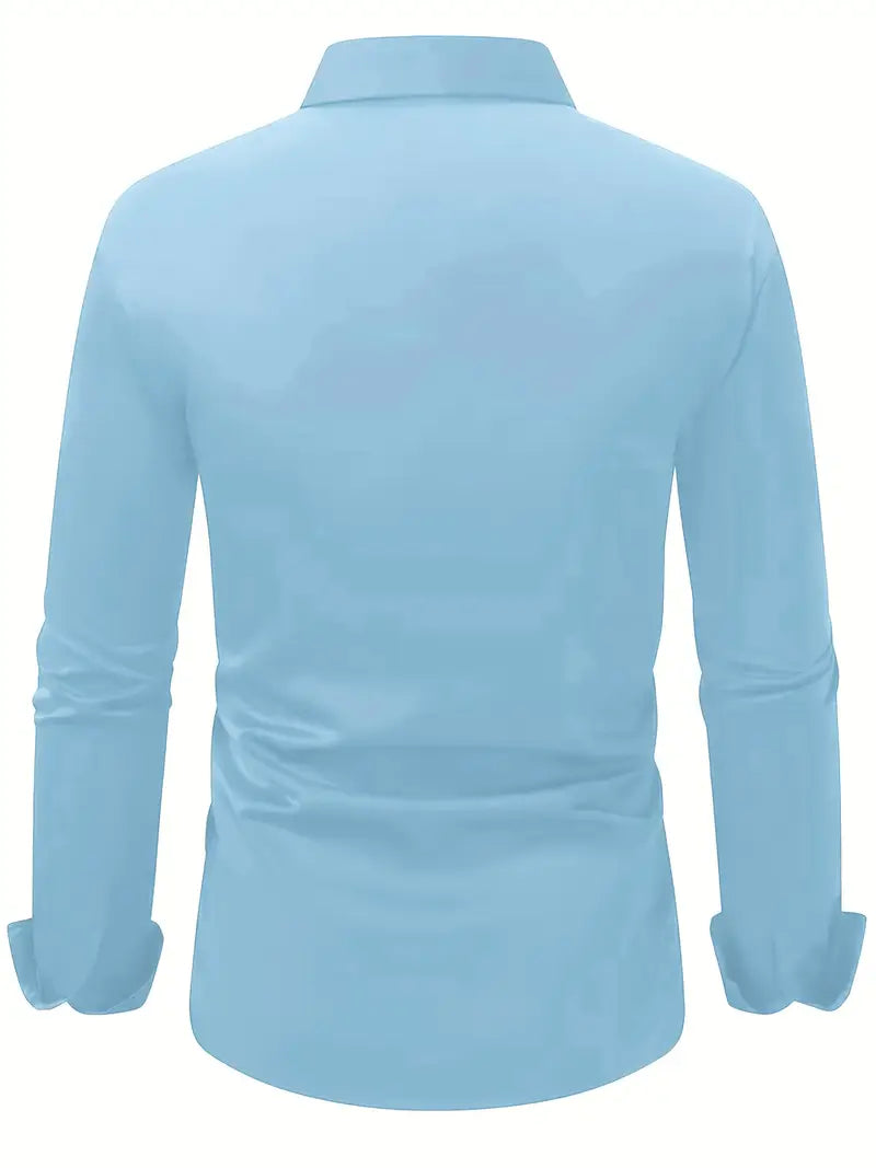 Męska Koszula Wizytowa Z Długim Rękawem, Slim Fit, Oddychający Materiał