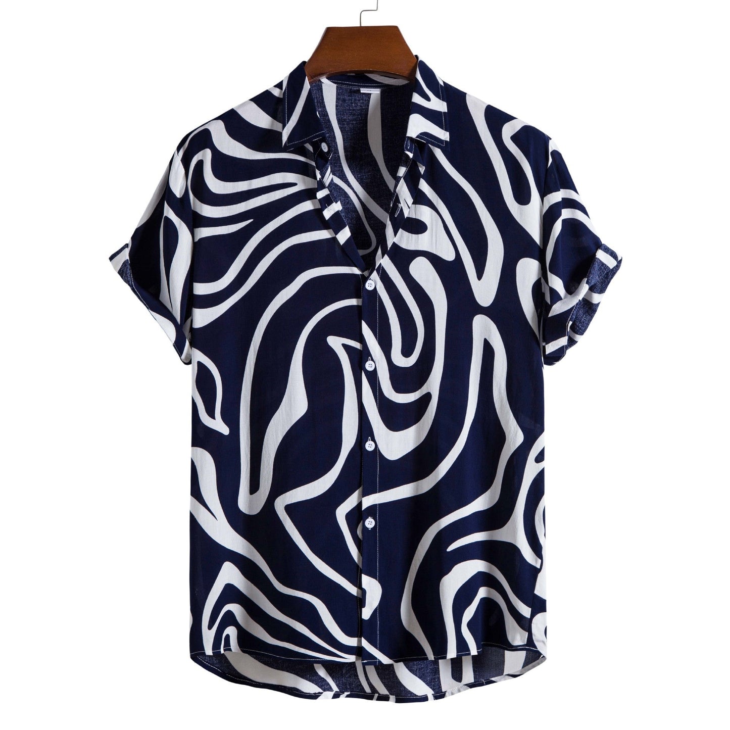 Meska Koszula Kardigan Z Krotkim Rekawem I Geometrycznym Nadrukiem Plus Rozmiar Na Lato