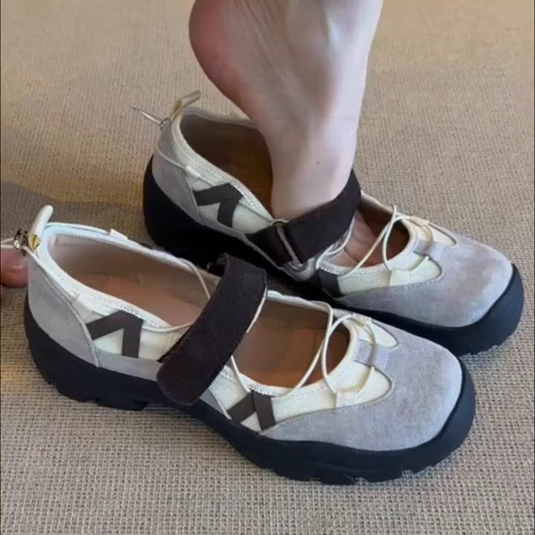 Damskie Buty Typu Mary Jane Z Rzepem I Gruba Podeszwa, Z Okraglym Noskiem