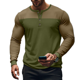 Męska Koszulka Henley Z Długim Rękawem I Wzorem Color Block