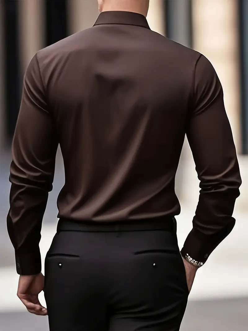 Męska Koszula Wizytowa Z Długim Rękawem, Slim Fit, Oddychający Materiał