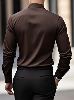 Męska Koszula Wizytowa Z Długim Rękawem, Slim Fit, Oddychający Materiał