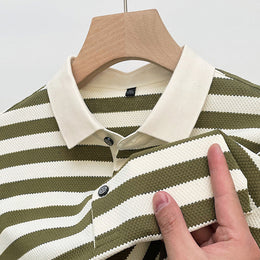 Męski T-Shirt W Paski Z Krótkim Rękawem I Okrągłym Dekoltem