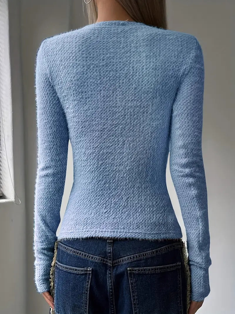 Damski Sweter Dzianinowy z Okrągłym Dekoltem Minimalistyczny Design