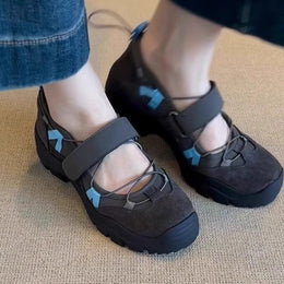 Damskie Buty Typu Mary Jane Z Rzepem I Gruba Podeszwa, Z Okraglym Noskiem