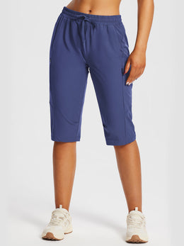 Damskie Spodnie Outdoor Capri z Kieszeniami i Regulowanym Pasem