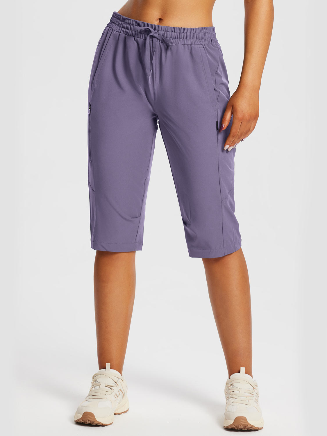 Damskie Spodnie Outdoor Capri z Kieszeniami i Regulowanym Pasem