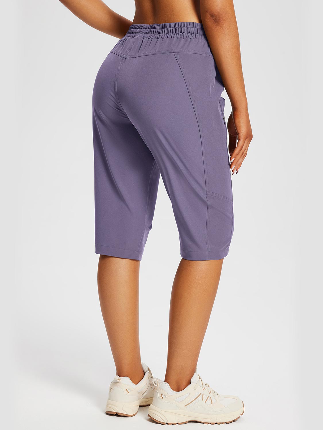 Damskie Spodnie Outdoor Capri z Kieszeniami i Regulowanym Pasem