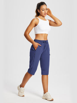 Damskie Spodnie Outdoor Capri z Kieszeniami i Regulowanym Pasem
