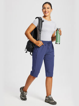 Damskie Spodnie Outdoor Capri z Kieszeniami i Regulowanym Pasem