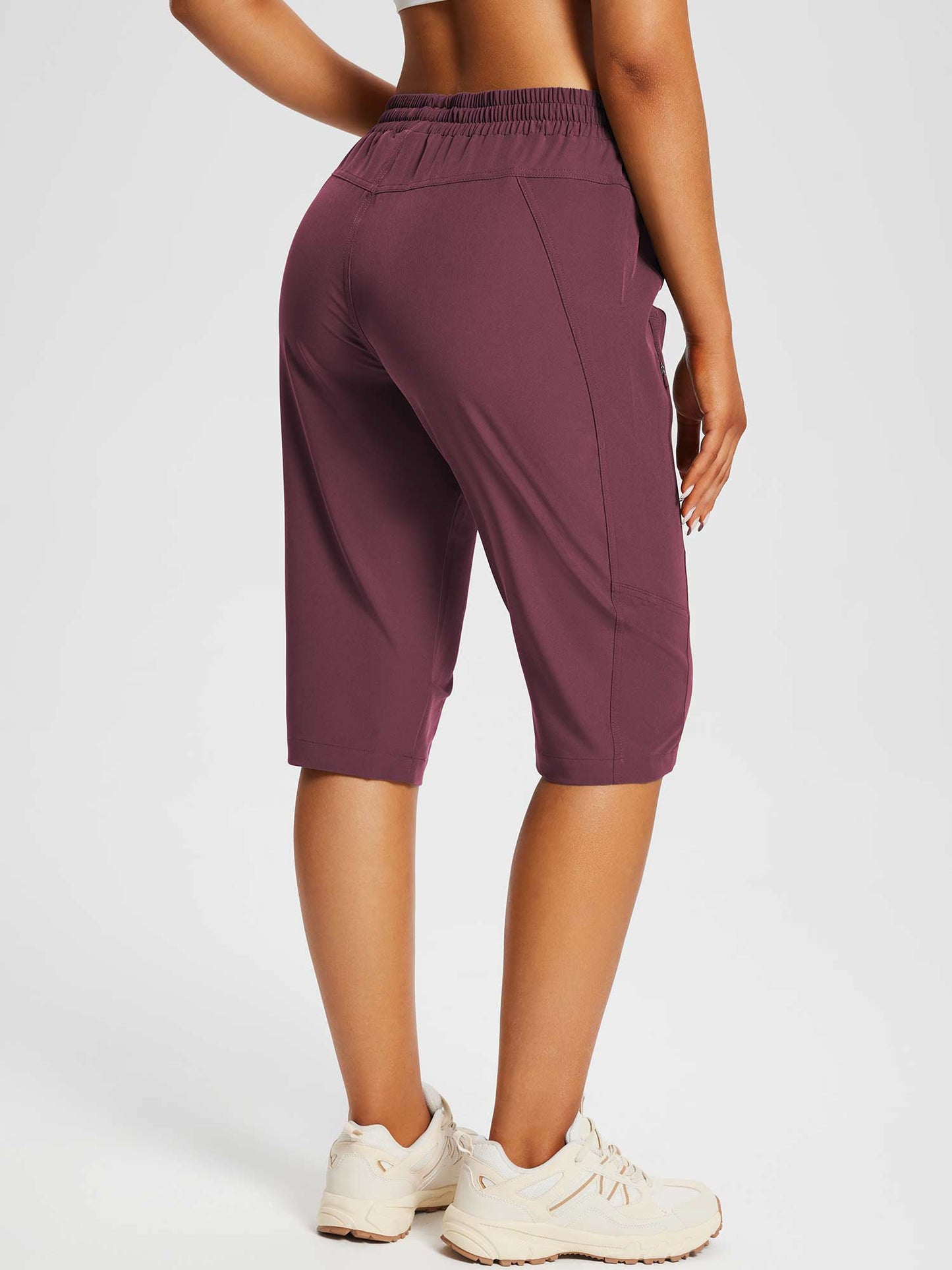 Damskie Spodnie Outdoor Capri z Kieszeniami i Regulowanym Pasem