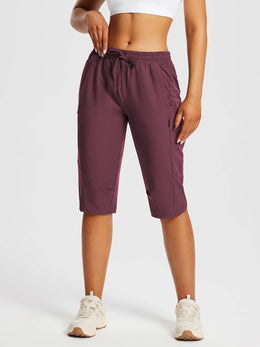 Damskie Spodnie Outdoor Capri z Kieszeniami i Regulowanym Pasem