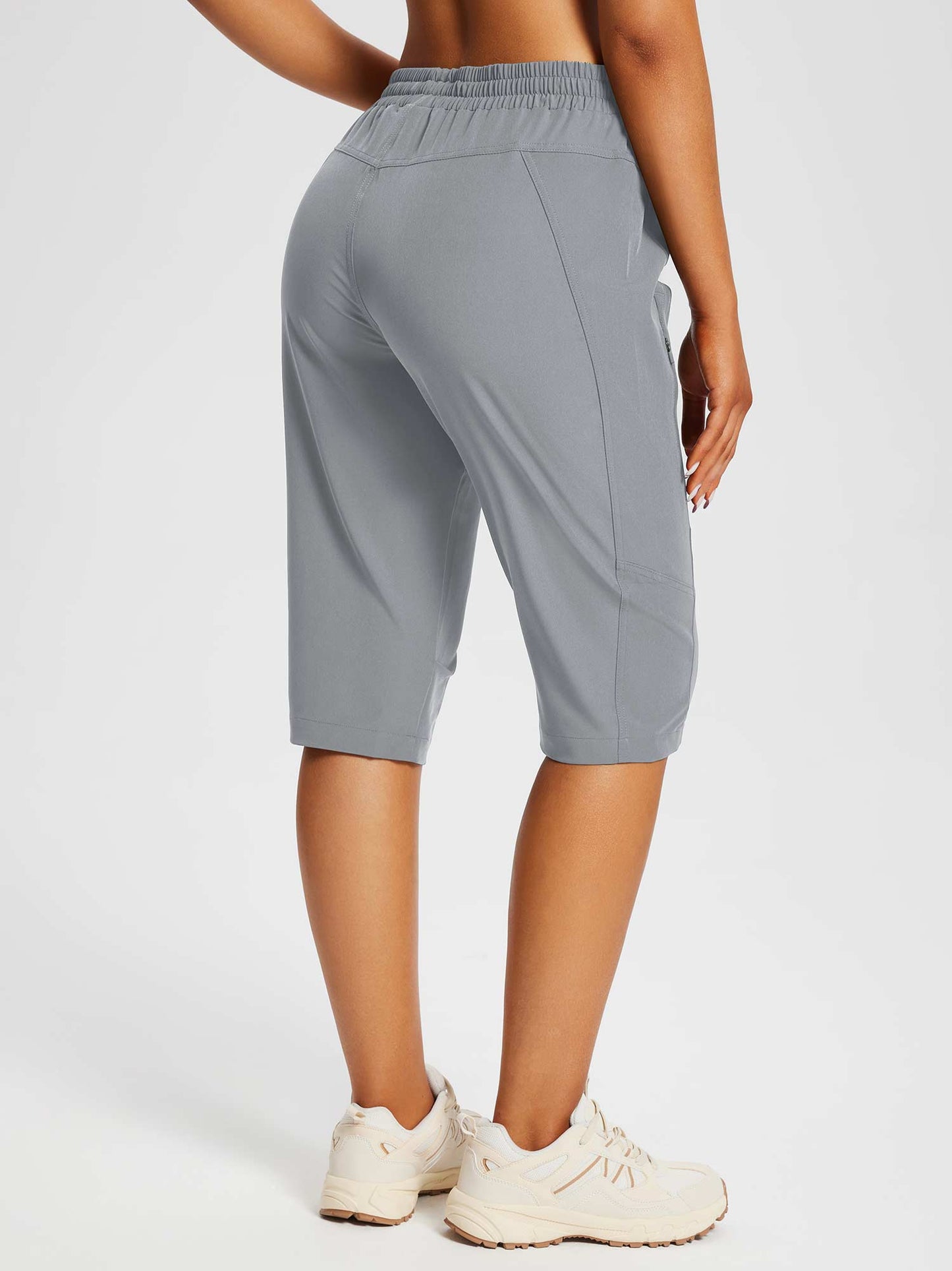 Damskie Spodnie Outdoor Capri z Kieszeniami i Regulowanym Pasem