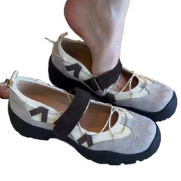 Damskie Buty Typu Mary Jane Z Rzepem I Gruba Podeszwa, Z Okraglym Noskiem