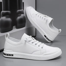 Męskie Sneakersy Sznurowane z Gładką Cholewką i Wkładką Amortyzującą