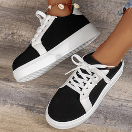 Damskie Sportowe Sneakersy Sznurowane z Okrągłym Noskiem i Podeszwą na Średnim Obcasie