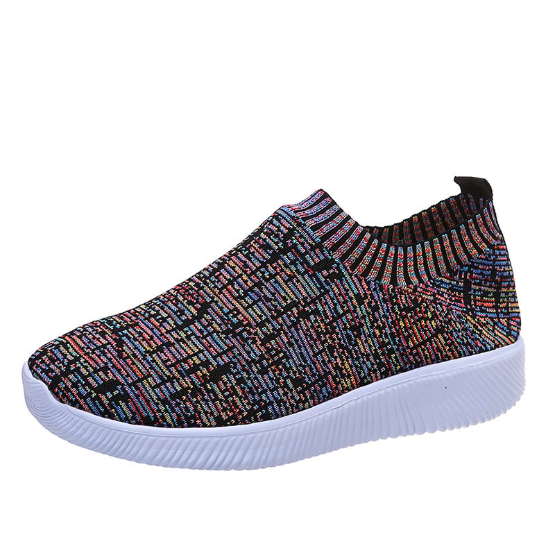 Damskie Dzianinowe Buty Typu Sock z Paskami, Okrągłym Noskiem i Płaską Podeszwą