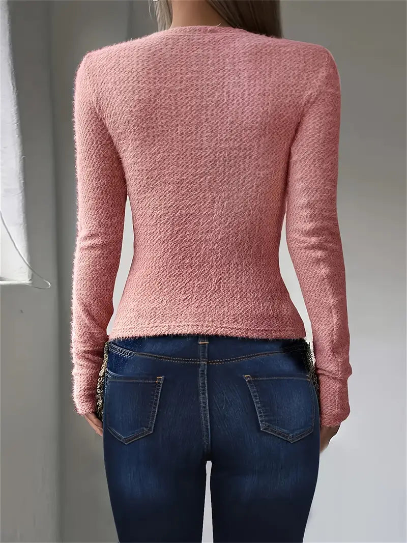 Damski Sweter Dzianinowy z Okrągłym Dekoltem Minimalistyczny Design