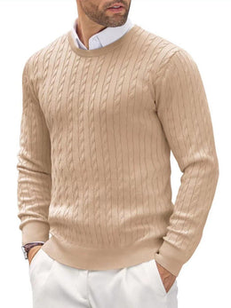 Męski Sweter Jesienny Dzianinowy Slim Fit Skręcony Wzór Okrągły Dekolt