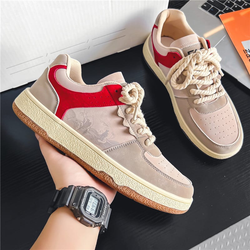 Męskie Sneakersy Sznurowane z Grubą Gumową Podeszwą i Okrągłym Noskiem