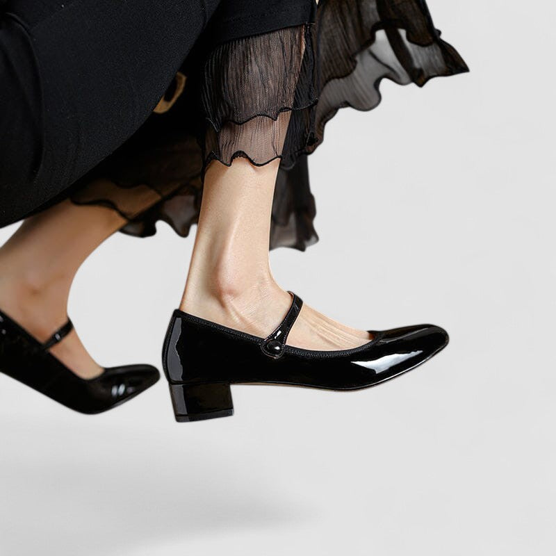 Damskie Buty Mary Jane z Paskiem na Sprzączkę i Płaską Podeszwą