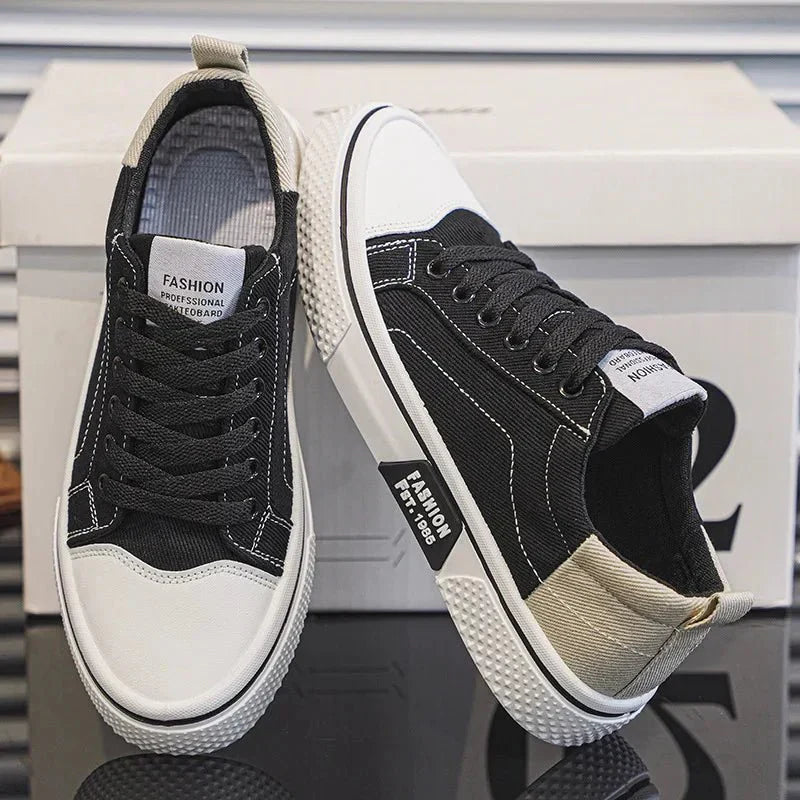 Męskie Sneakersy z Cholewką z Płótna i Gumową Podeszwą