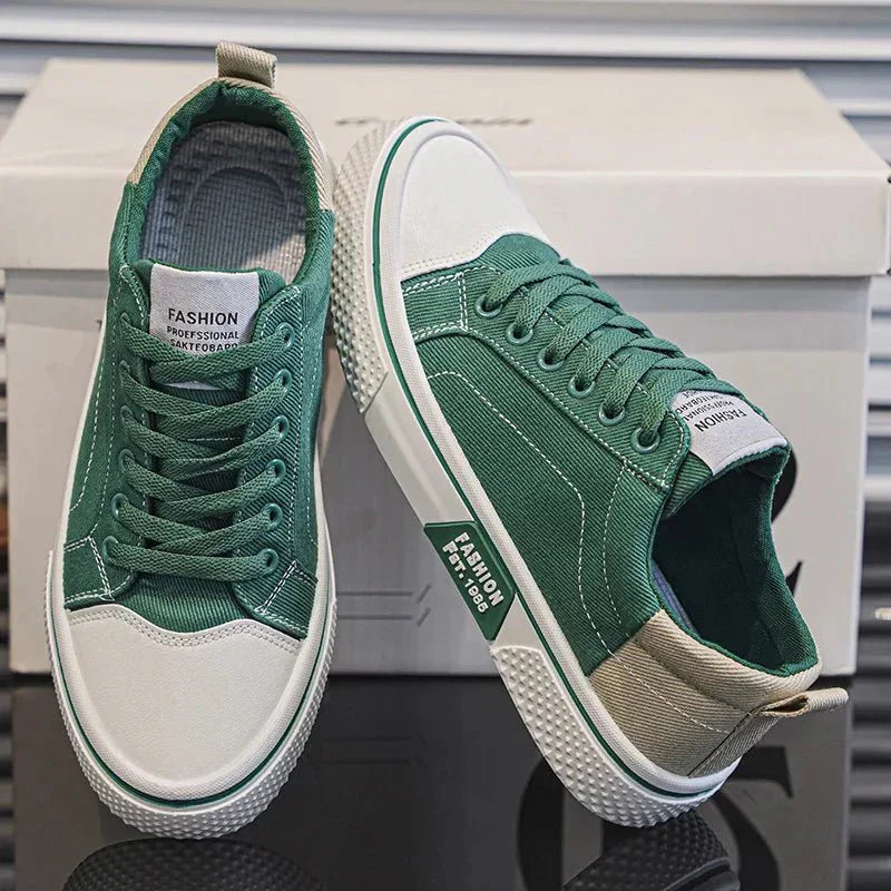 Męskie Sneakersy z Cholewką z Płótna i Gumową Podeszwą