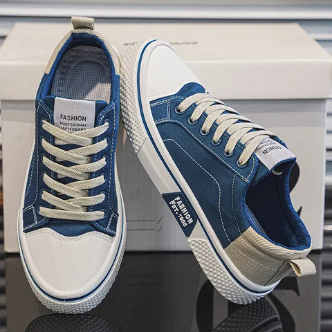Męskie Sneakersy z Cholewką z Płótna i Gumową Podeszwą