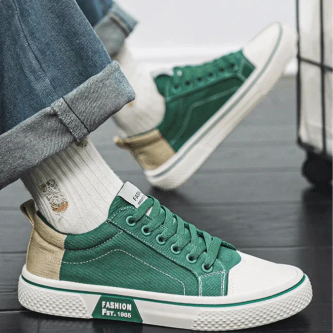 Męskie Sneakersy z Cholewką z Płótna i Gumową Podeszwą