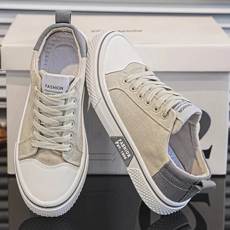 Męskie Sneakersy z Cholewką z Płótna i Gumową Podeszwą