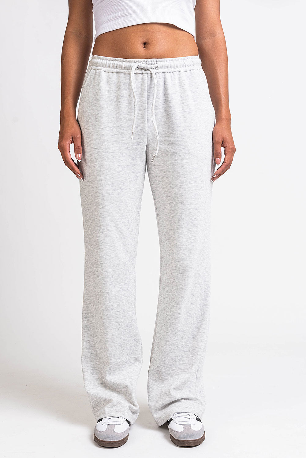 Damskie Spodnie Loungewear o Średnim Stanie, Prosta Nogawka, Elastyczny Pas z Wiązaniem