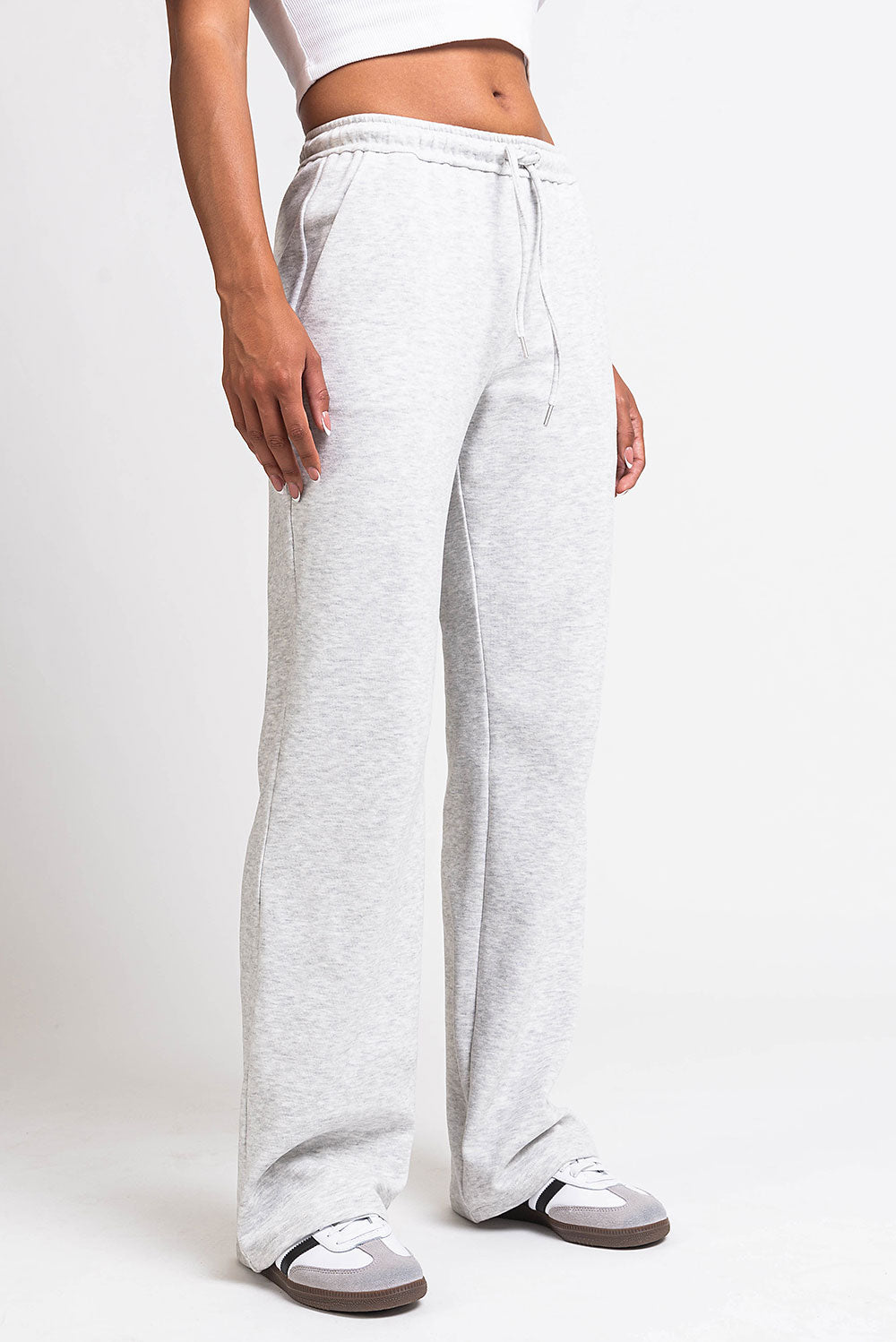 Damskie Spodnie Loungewear o Średnim Stanie, Prosta Nogawka, Elastyczny Pas z Wiązaniem