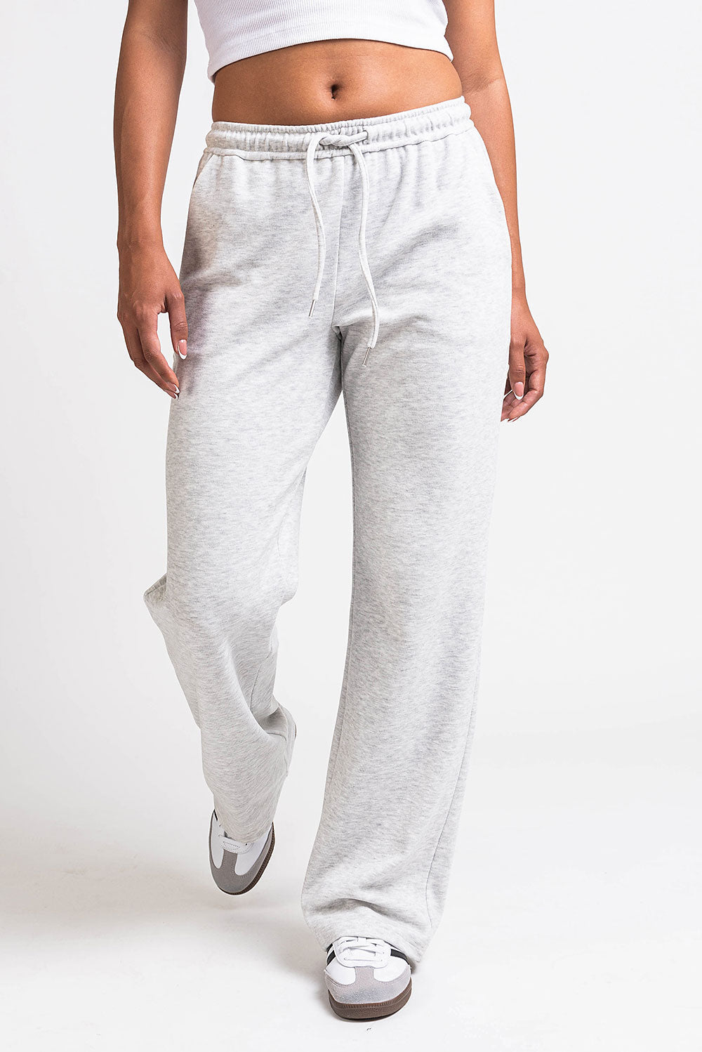 Damskie Spodnie Loungewear o Średnim Stanie, Prosta Nogawka, Elastyczny Pas z Wiązaniem