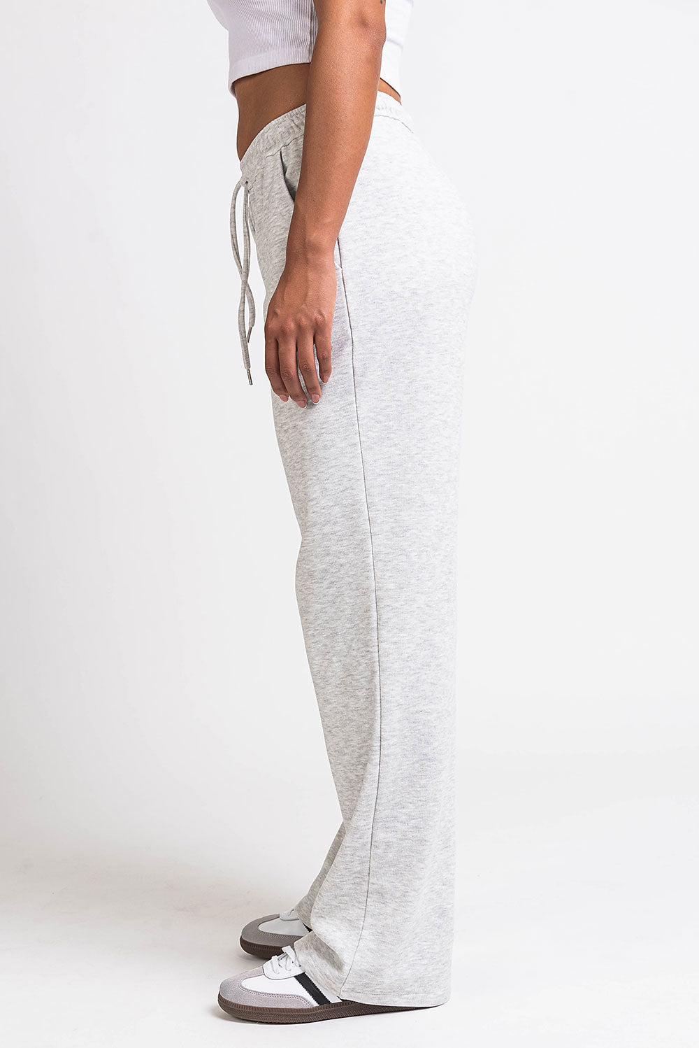 Damskie Spodnie Loungewear o Średnim Stanie, Prosta Nogawka, Elastyczny Pas z Wiązaniem