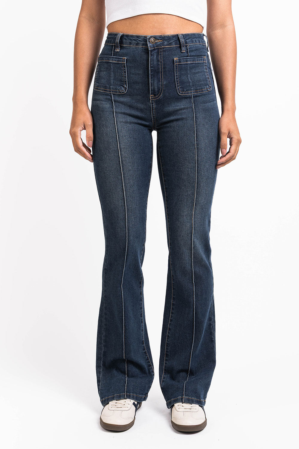 Damskie Jeansy Bootcut z Wysokim Stanem, Kieszeniami z Przodu i z Tyłu