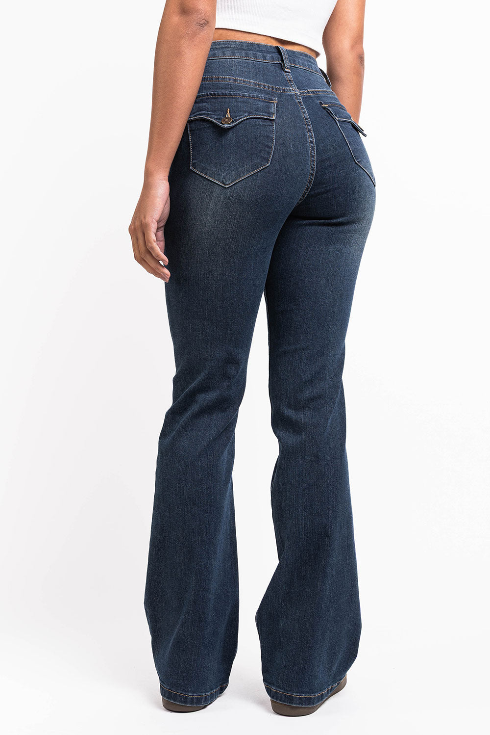 Damskie Jeansy Bootcut z Wysokim Stanem, Kieszeniami z Przodu i z Tyłu