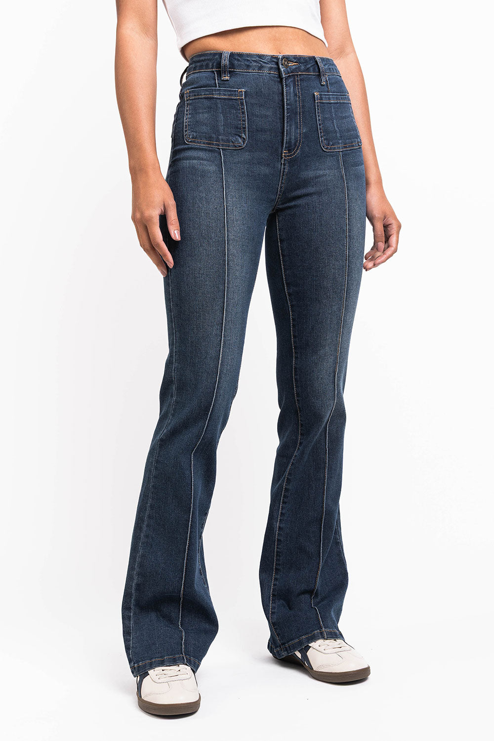 Damskie Jeansy Bootcut z Wysokim Stanem, Kieszeniami z Przodu i z Tyłu