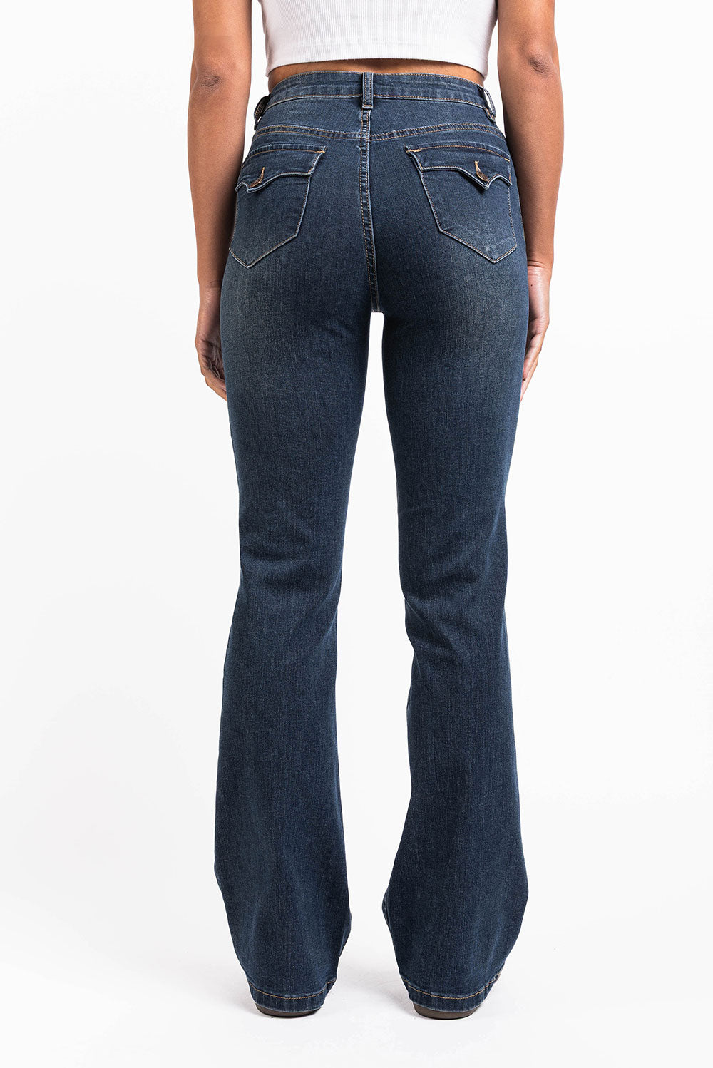 Damskie Jeansy Bootcut z Wysokim Stanem, Kieszeniami z Przodu i z Tyłu