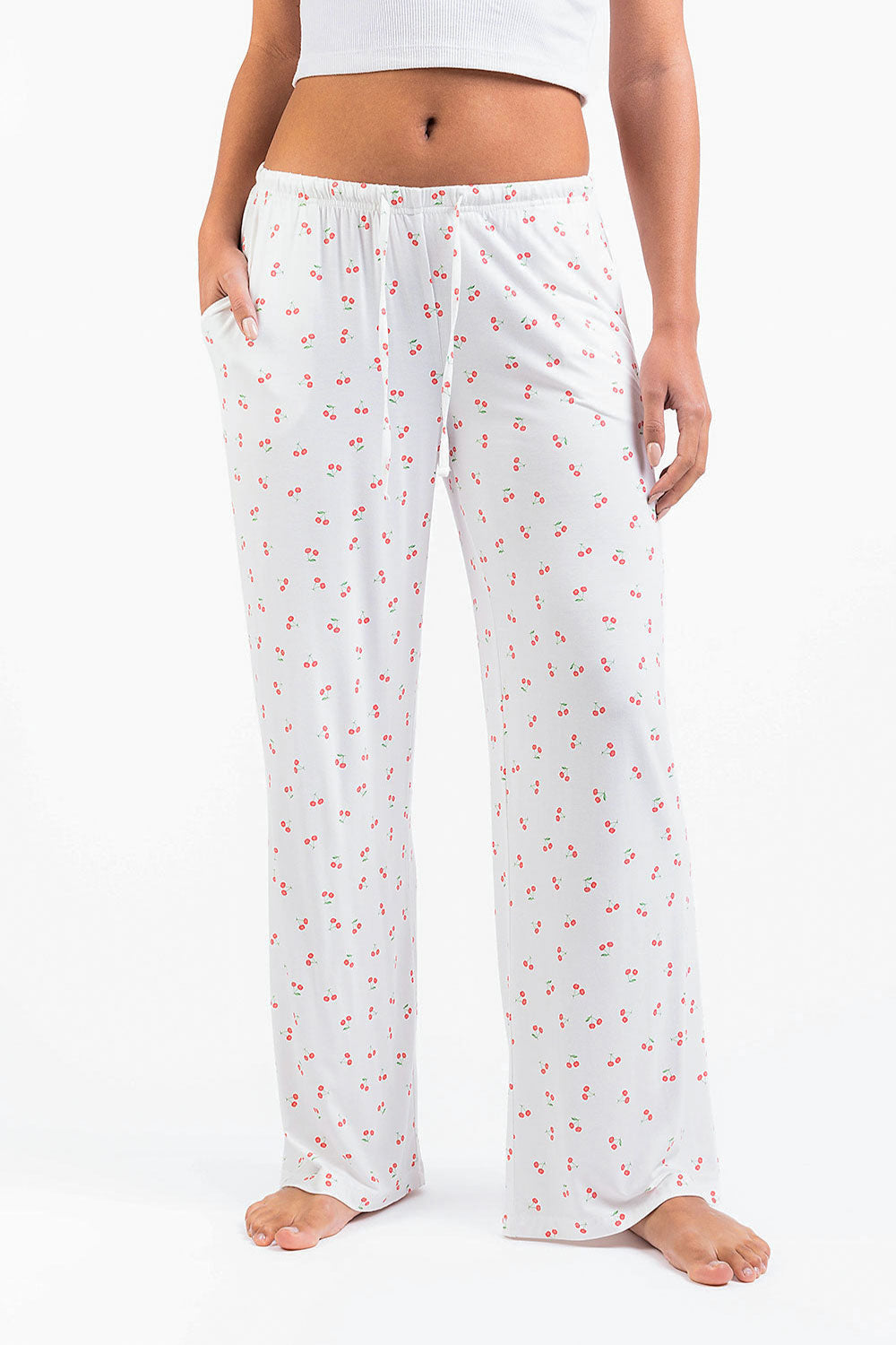 Damskie Spodnie Loungewear o Średnim Stanie, Szeroka Prosta Nogawka, Wiązanie w Pasie
