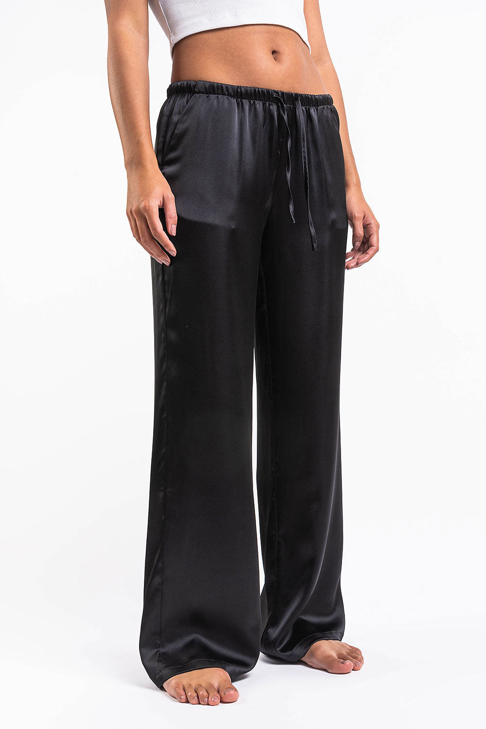 Damskie Spodnie Loungewear z Niskim Stanem, Prostą Nogawką i Elastycznym Pasem z Wiązaniem